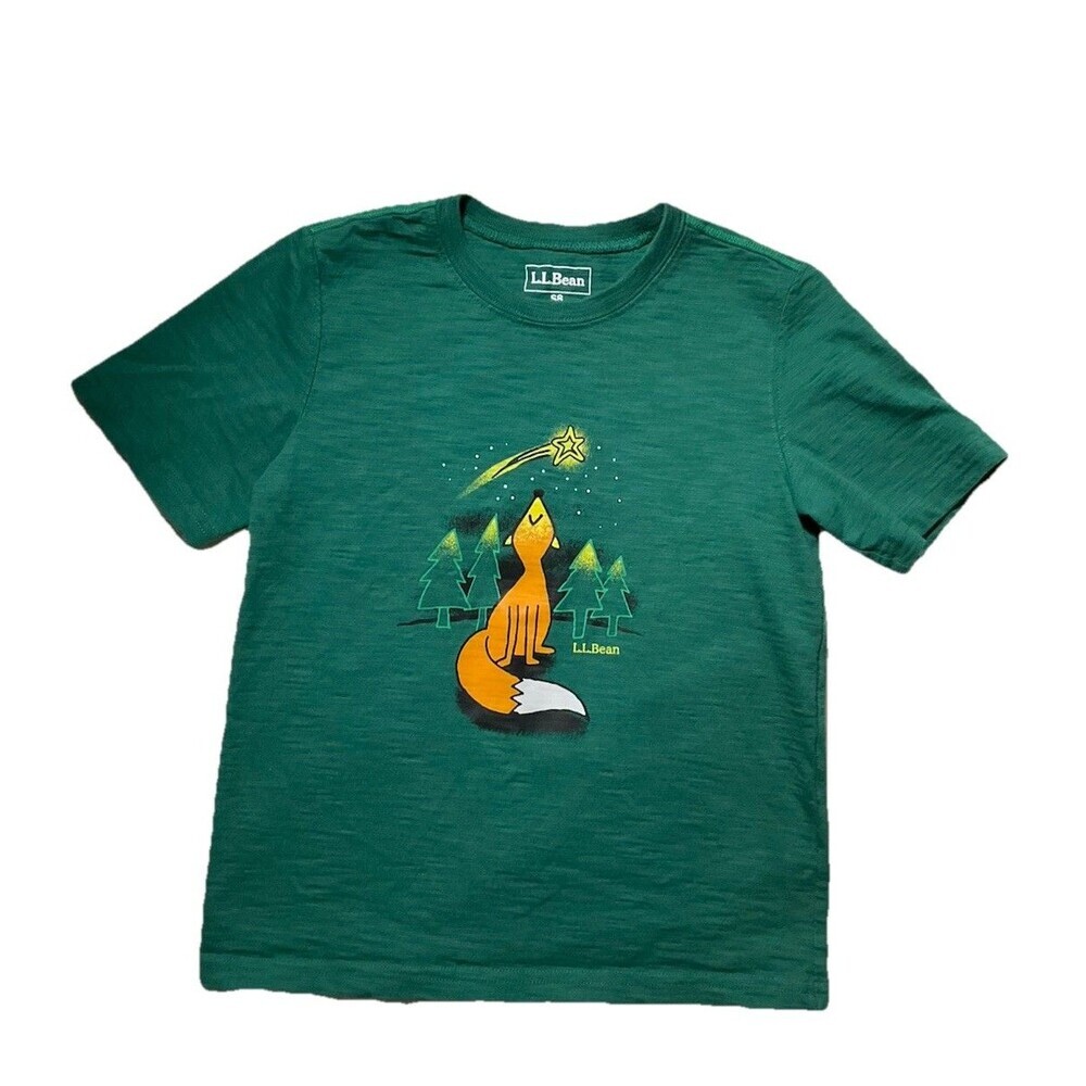 L.L.Bean Kids S 8‎ Green Fox Shooting Star Graphic T‑Shirt 100% Cotton